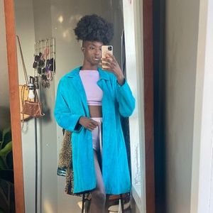 Blue Suede Trench Coat